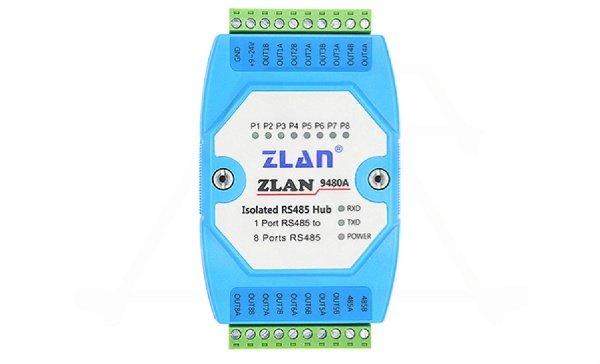 Концентратор последовательных интерфейсов ZLAN9480A, RS-485 в RS-485, 1xRS-485, 8xRS-485, 24VDC, DIN35