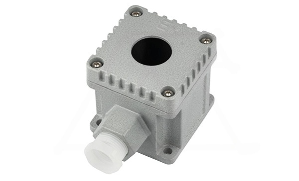 Корпус для поста кнопочного, алюминий, серый, 75x80x56mm, 1 место 30mm, IP66