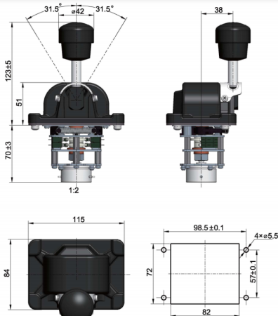 Промышленный одноосевой многофункциональный джойстик QT-S23 LSSINE(QTS23) повышенной степенью защиты и металлическим корпусомисполнительного механизма предназначен для применения в тяжёлых условиях эксплуатации 