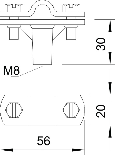 Держатель 168 DIN-K-M8 проводника Ø8-10мм с перемычкой, с резьбой М8, гор. оцинк.
