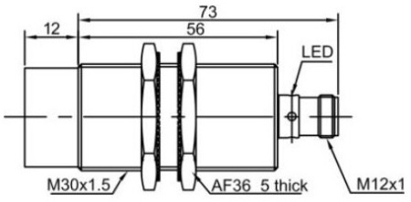 LANBAO LR30XCN15SBO-E2 индуктивный датчик M30х73мм 2-х проводный NO Sn=15мм разъем M12