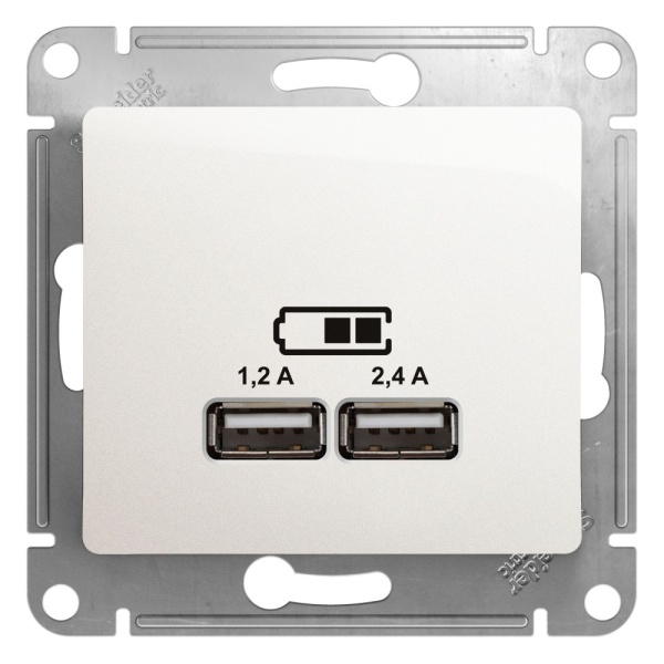 GLOSSA USB РОЗЕТКА А+С, 5В/2,4А, 2х5В/1,2А, механизм, ПЕРЛАМУТР