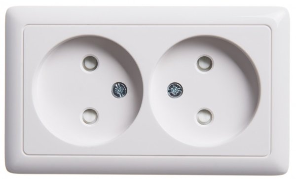 ХИТ О/У РОЗЕТКА двойная без заземления со шторками, ИЗОЛ.ПЛ., 16А, БЕЛЫЙ