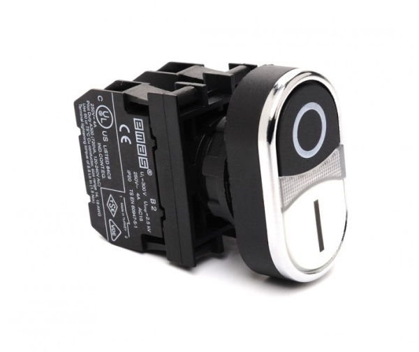 Кнопка сдвоенная черно-белая с подсветкой неон (1НО+1НЗ)