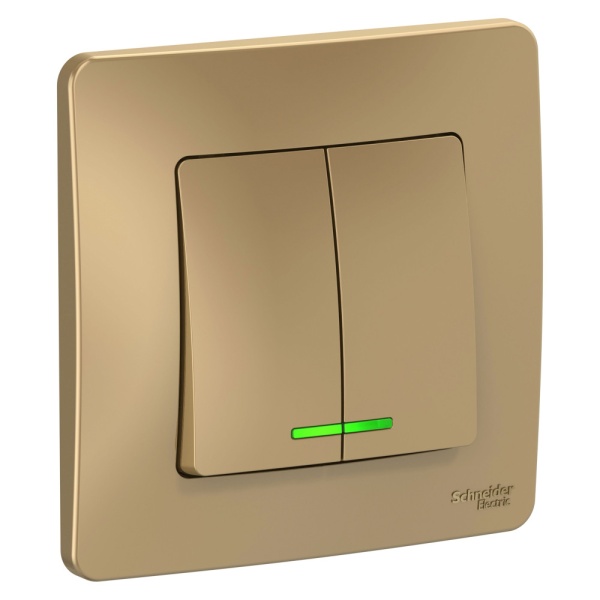 BLANCA С/У 2-клавишный ВЫКЛЮЧАТЕЛЬ (сх.5) с подсветкой, 10А, 250В, ТИТАН