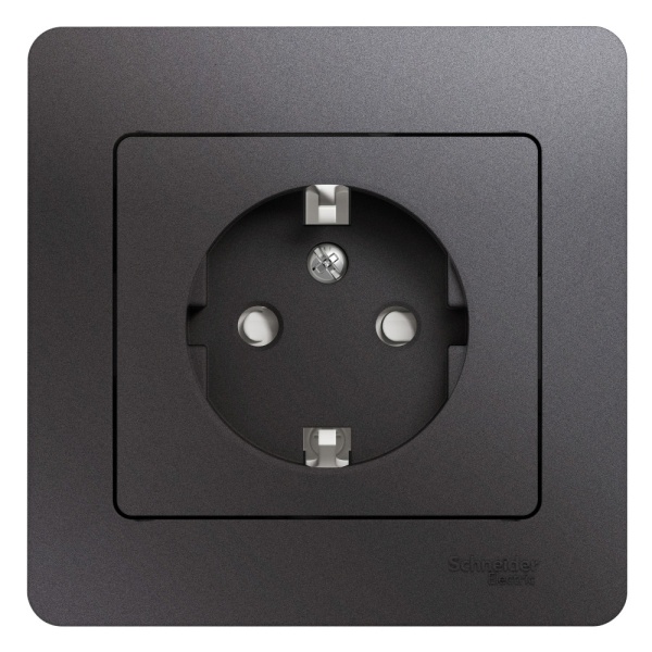 GLOSSA РОЗЕТКА с заземлением со шторками, 16А, в сборе, ГРАФИТ
