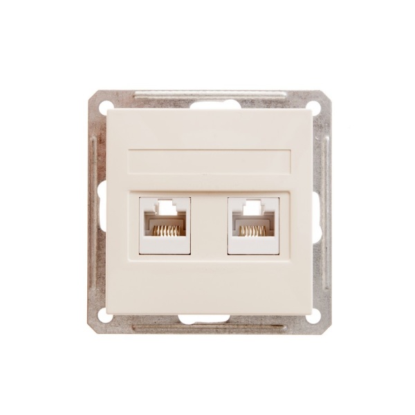 W59 РОЗЕТКА двойная компьютерная RJ45+RJ45 кат. 5e, механизм, СЛОНОВАЯ КОСТЬ