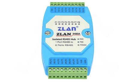 Концентратор последовательных интерфейсов ZLAN9480A, RS-485 в RS-485, 1xRS-485, 8xRS-485, 24VDC, DIN35
