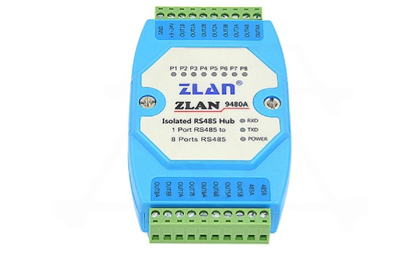 Концентратор последовательных интерфейсов ZLAN9480A, RS-485 в RS-485, 1xRS-485, 8xRS-485, 24VDC, DIN35