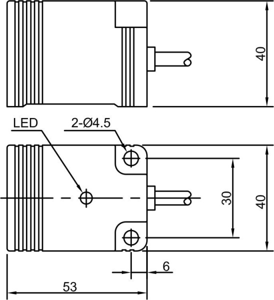 LANBAO LE40SN20DNR индуктивный датчик 40x40x53мм NPN NO+NC 20мм кабель 2м