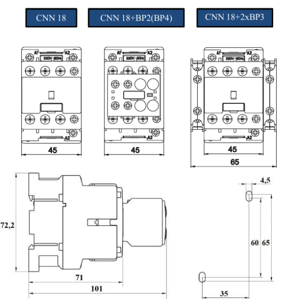 Контактор CNN 18 10 24V 50Hz, 3P, 18A/(30A по AC-1), 7.5kW(400VAC), 24VAC, 1NO