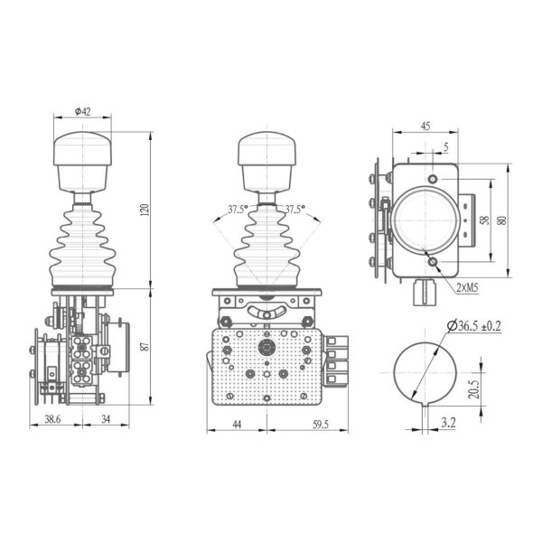 Промышленный одноосевой джойстик QT-S22 LSSINE (QTS22) позволяет максимально полезно задействовать устройство в различных системах управления, дорожно-строительной и коммунальной технике, подъёмниках, буровых установках и переносных пультах управления