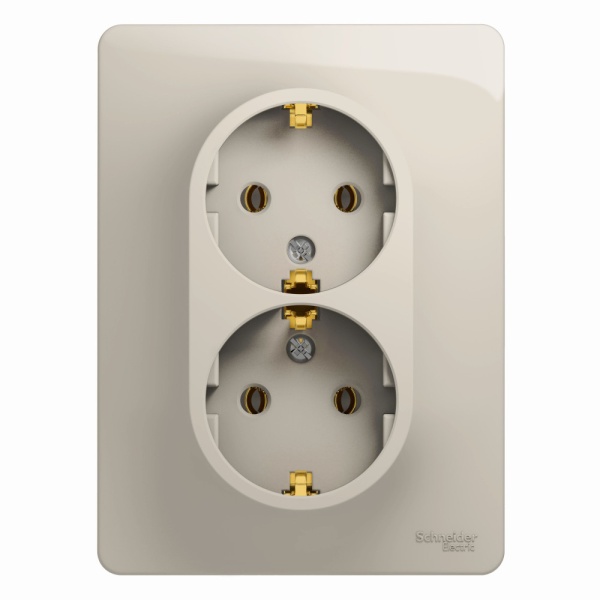 GLOSSA РОЗЕТКА двойная с заземлением без шторок, 16А, в сборе, МОЛОЧНЫЙ