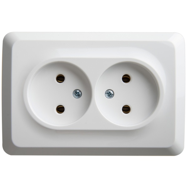 ЭТЮД О/У РОЗЕТКА двойная угловая без заземления без шторок, 16А,, БЕЛЫЙ