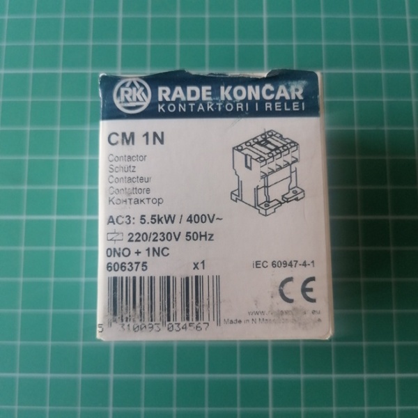 Мини-контактор CM1 01N 220/230V 50Hz, 3P, 12A/(20A по AC-1), 5.5kW(400VAC), 220/230VAC, 1NC