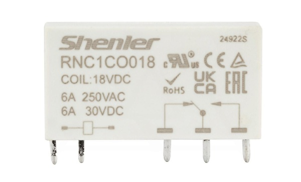 Реле RNC1CO018, 1CO, 6A(250VAC/30VDC), 18VDC, для печатных плат и цоколей SNB05/SNC05, IP60