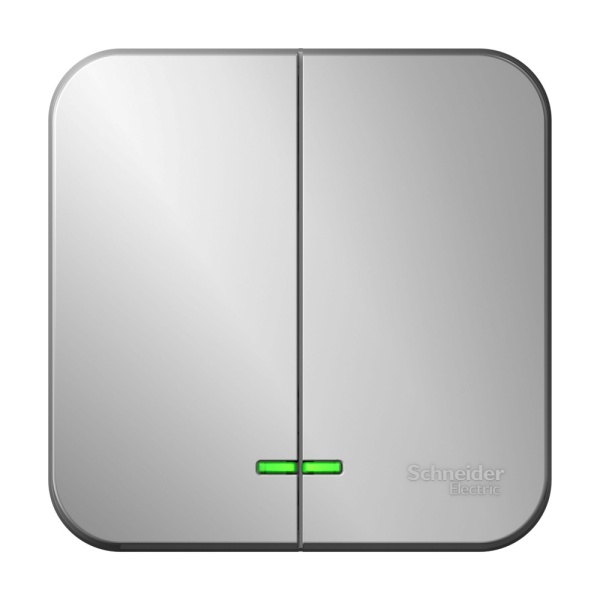 BLANCA О/У 2-клавишный ВЫКЛЮЧАТЕЛЬ (сх.5) с подсветкой, 10А, 250В, АЛЮМИНИЙ