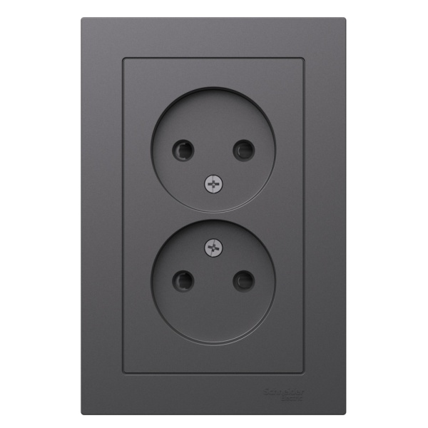 ATLASDESIGN РОЗЕТКА двойная без заземления со шторками, 16А, в сборе, БАЗАЛЬТ