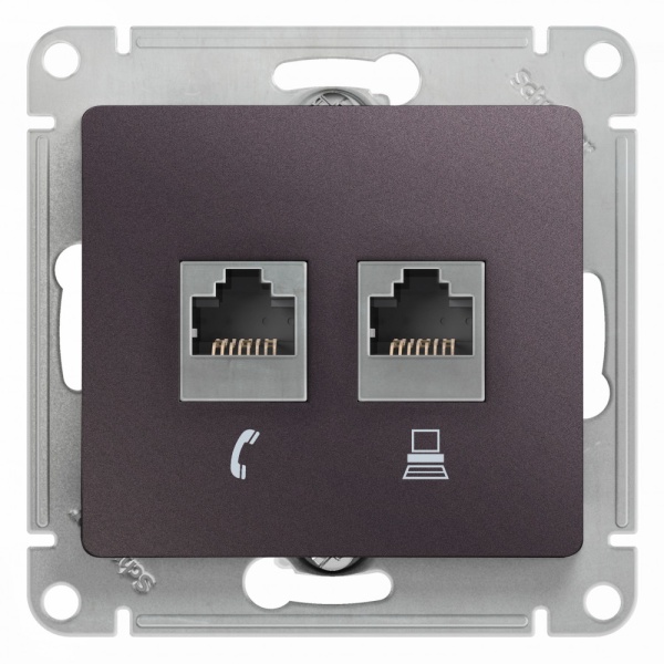 GLOSSA РОЗЕТКА двойная RJ11+RJ45, кат.5Е,механизм, СИРЕНЕВЫЙ ТУМАН