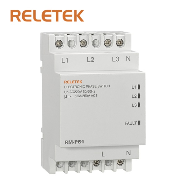 Реле выбора приоритетной фазы RM-PS1, 3NO+N, 25A, 220VAC, Umin(190V)/Umax(280V), 1s/150ms, LED, 3M