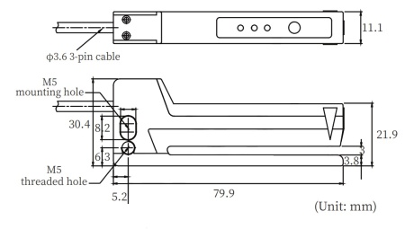 LANBAO LAP-TR03TNB Оптический датчик этикетки ифнракрасный свет, NPN, 12…24 VDC, вилочный, Кабель 2м