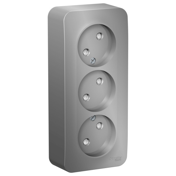 BLANCA О/У РОЗЕТКА 3-я без заземления со шторками, ИЗОЛ.ПЛ., 16А, 250В, АЛЮМИНИЙ