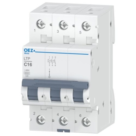 Автоматический выключатель LTP-16C-3 In 16 A, Ue AC 230/400 V / DC 180 V, характеристика C, 3-полюс, Icn 6 kA